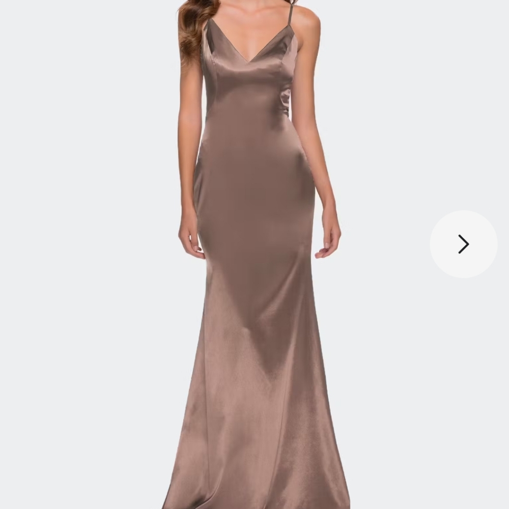 La Femme Champagne Satin Mermaid Gown Size 6